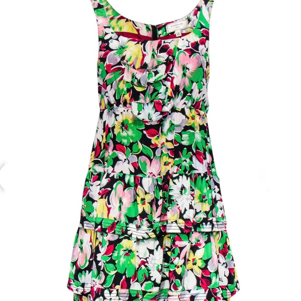 Moulinette Soeurs Fit & Flare 100% Silk Sleeveless Floral Tiered Ruffle Size: 0 - Picture 1 of 10